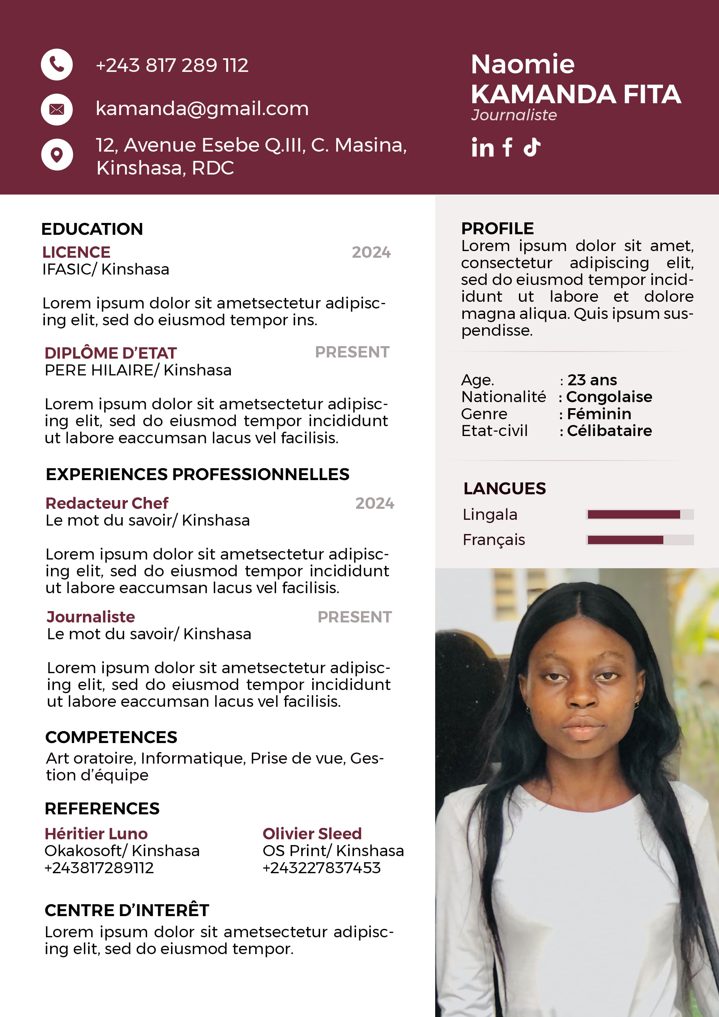 CV Professionnel Adapté Photo